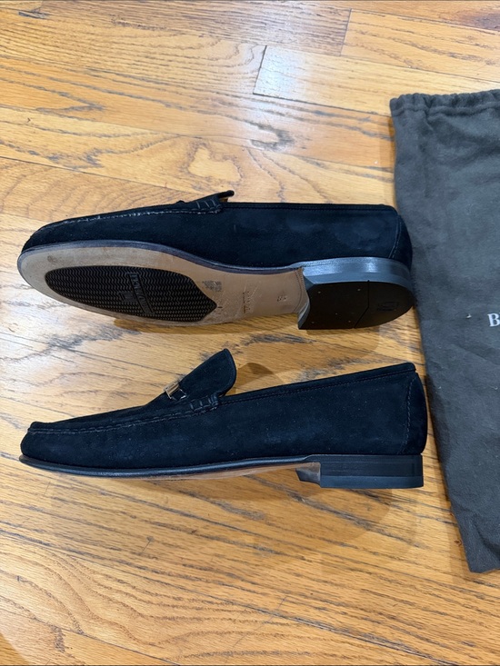 Bruno Magli Black Suede Loafers with Black Metal Bit